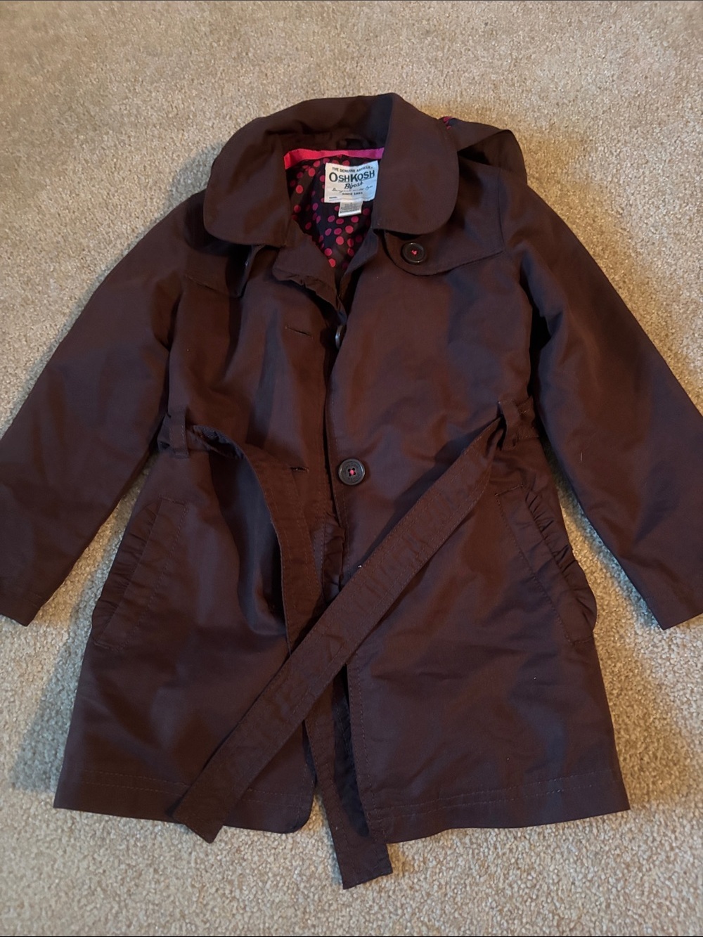 OshKosh B'gosh Brown Girls' Coat with Pink Polka Dot Lining